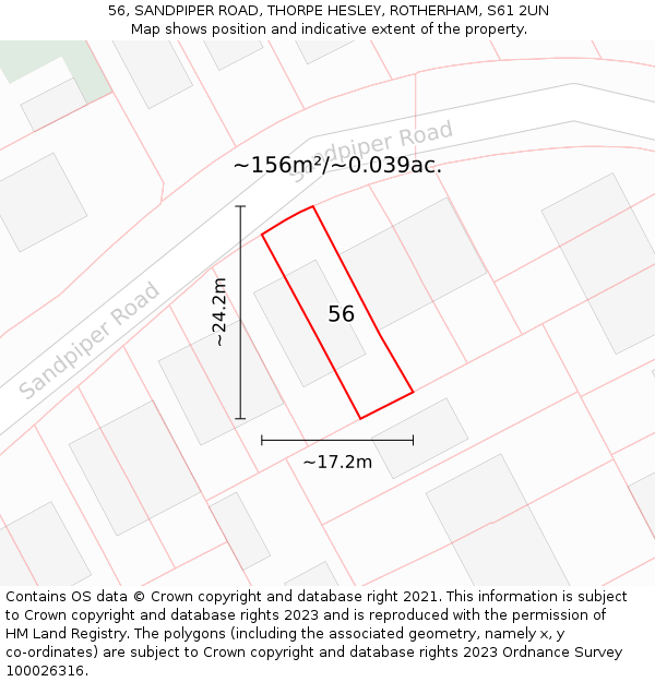 56, SANDPIPER ROAD, THORPE HESLEY, ROTHERHAM, S61 2UN: Plot and title map