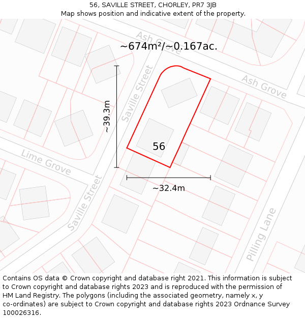 56, SAVILLE STREET, CHORLEY, PR7 3JB: Plot and title map