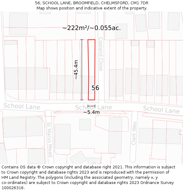 56, SCHOOL LANE, BROOMFIELD, CHELMSFORD, CM1 7DR: Plot and title map