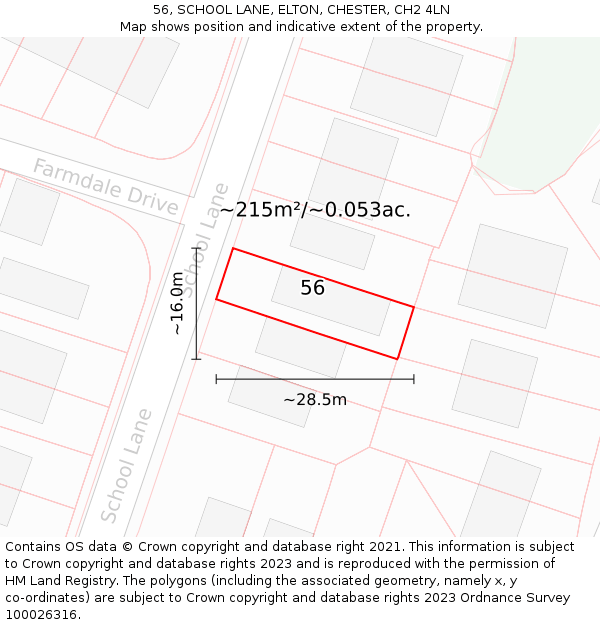 56, SCHOOL LANE, ELTON, CHESTER, CH2 4LN: Plot and title map