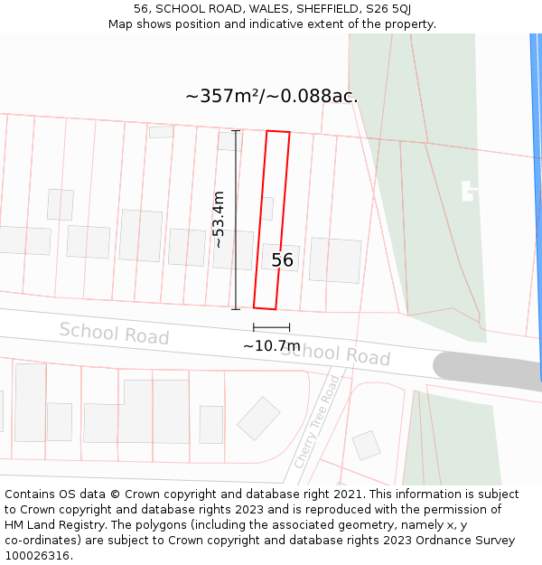 56, SCHOOL ROAD, WALES, SHEFFIELD, S26 5QJ: Plot and title map