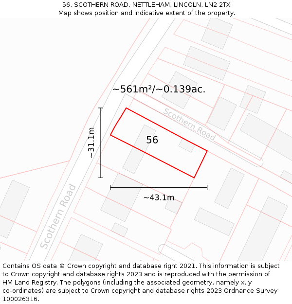 56, SCOTHERN ROAD, NETTLEHAM, LINCOLN, LN2 2TX: Plot and title map