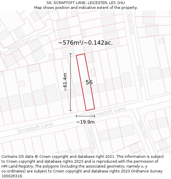 56, SCRAPTOFT LANE, LEICESTER, LE5 1HU: Plot and title map