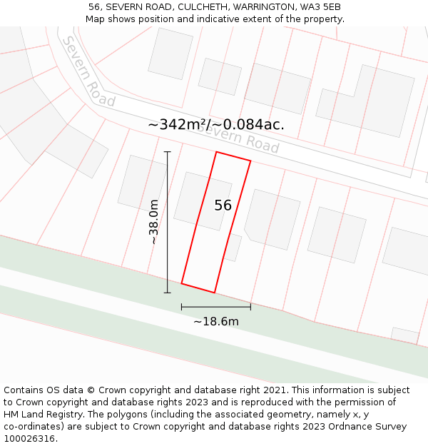 56, SEVERN ROAD, CULCHETH, WARRINGTON, WA3 5EB: Plot and title map