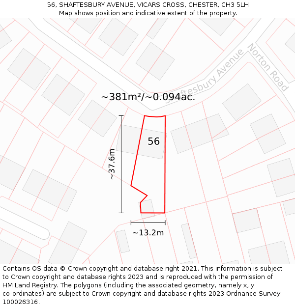 56, SHAFTESBURY AVENUE, VICARS CROSS, CHESTER, CH3 5LH: Plot and title map
