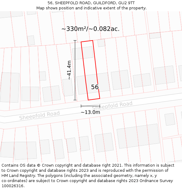 56, SHEEPFOLD ROAD, GUILDFORD, GU2 9TT: Plot and title map