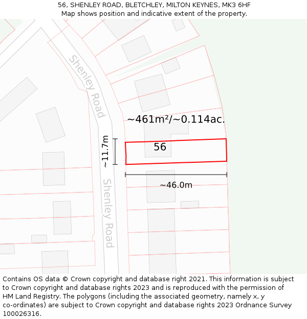 56, SHENLEY ROAD, BLETCHLEY, MILTON KEYNES, MK3 6HF: Plot and title map