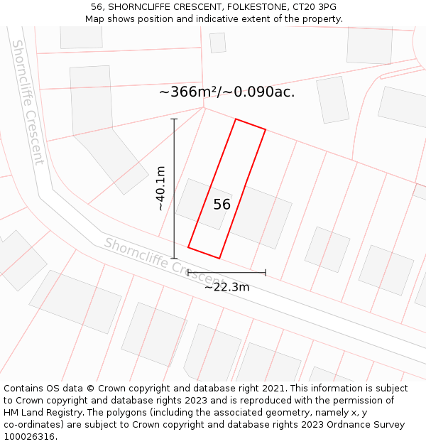 56, SHORNCLIFFE CRESCENT, FOLKESTONE, CT20 3PG: Plot and title map