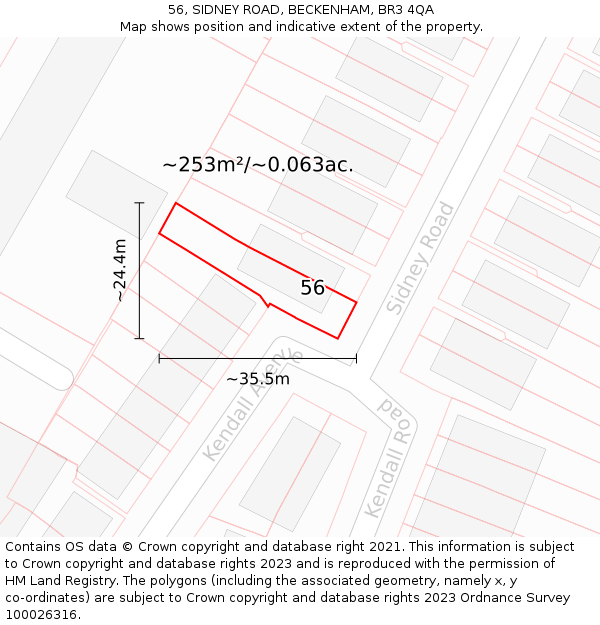 56, SIDNEY ROAD, BECKENHAM, BR3 4QA: Plot and title map