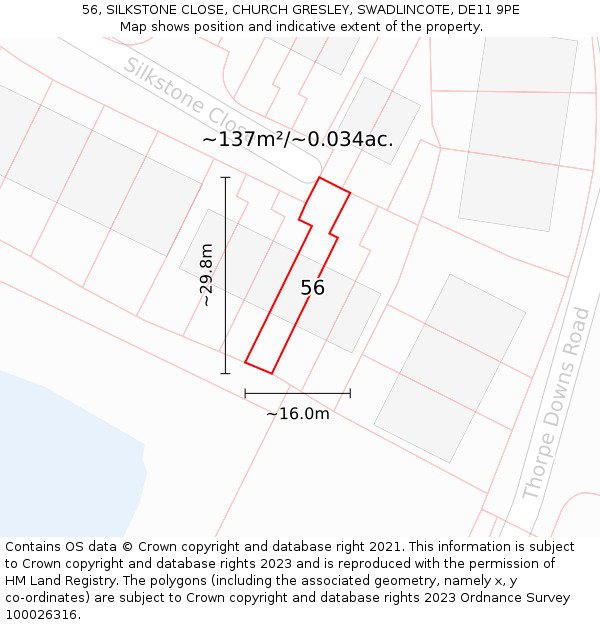 56, SILKSTONE CLOSE, CHURCH GRESLEY, SWADLINCOTE, DE11 9PE: Plot and title map