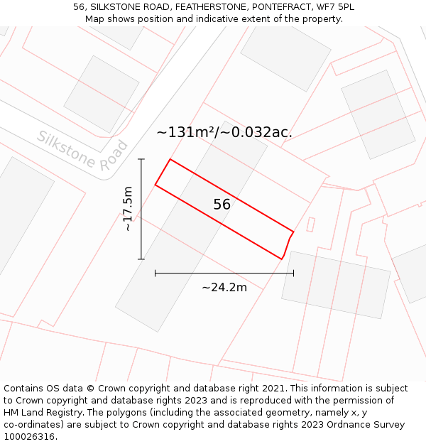 56, SILKSTONE ROAD, FEATHERSTONE, PONTEFRACT, WF7 5PL: Plot and title map