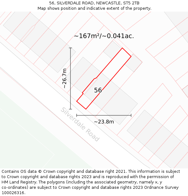 56, SILVERDALE ROAD, NEWCASTLE, ST5 2TB: Plot and title map