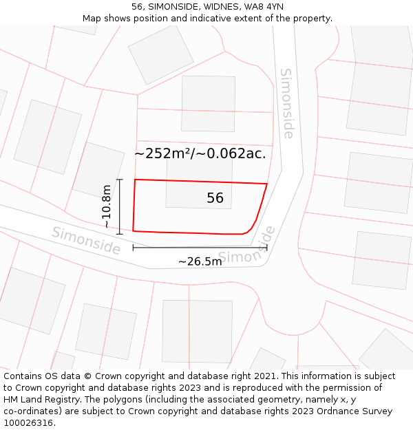 56, SIMONSIDE, WIDNES, WA8 4YN: Plot and title map
