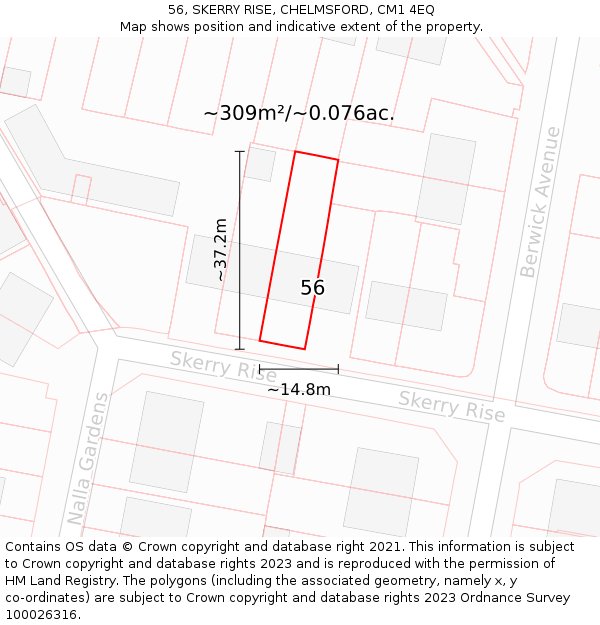 56, SKERRY RISE, CHELMSFORD, CM1 4EQ: Plot and title map