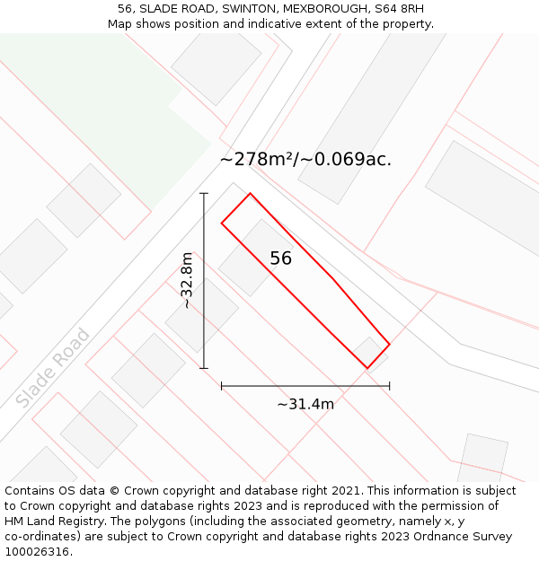 56, SLADE ROAD, SWINTON, MEXBOROUGH, S64 8RH: Plot and title map