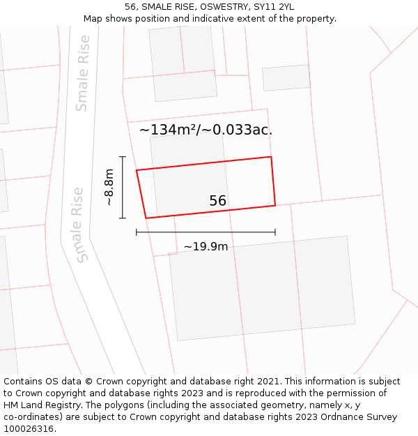 56, SMALE RISE, OSWESTRY, SY11 2YL: Plot and title map