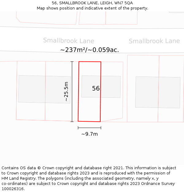56, SMALLBROOK LANE, LEIGH, WN7 5QA: Plot and title map