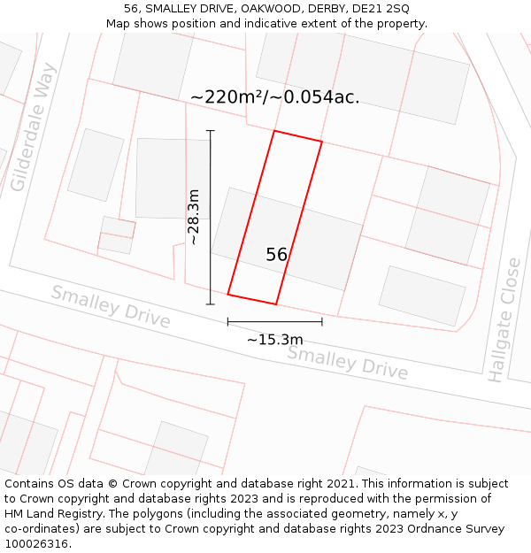 56, SMALLEY DRIVE, OAKWOOD, DERBY, DE21 2SQ: Plot and title map