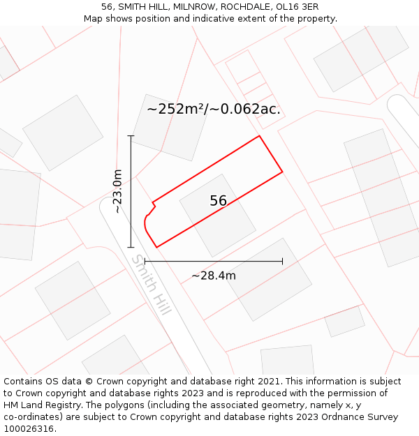 56, SMITH HILL, MILNROW, ROCHDALE, OL16 3ER: Plot and title map