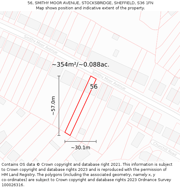 56, SMITHY MOOR AVENUE, STOCKSBRIDGE, SHEFFIELD, S36 1FN: Plot and title map