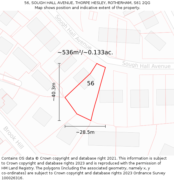 56, SOUGH HALL AVENUE, THORPE HESLEY, ROTHERHAM, S61 2QG: Plot and title map