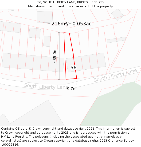 56, SOUTH LIBERTY LANE, BRISTOL, BS3 2SY: Plot and title map