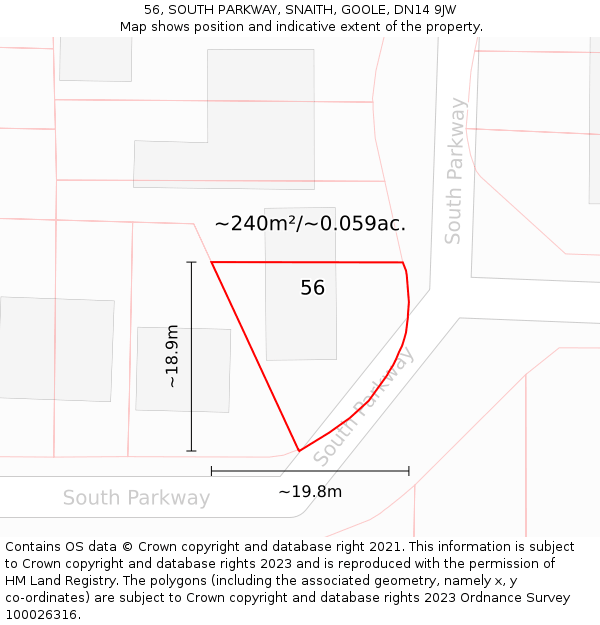 56, SOUTH PARKWAY, SNAITH, GOOLE, DN14 9JW: Plot and title map