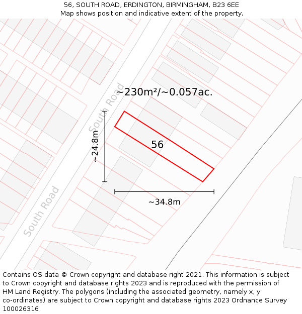 56, SOUTH ROAD, ERDINGTON, BIRMINGHAM, B23 6EE: Plot and title map