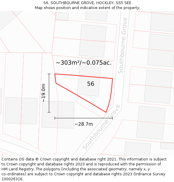 56, SOUTHBOURNE GROVE, HOCKLEY, SS5 5EE: Plot and title map