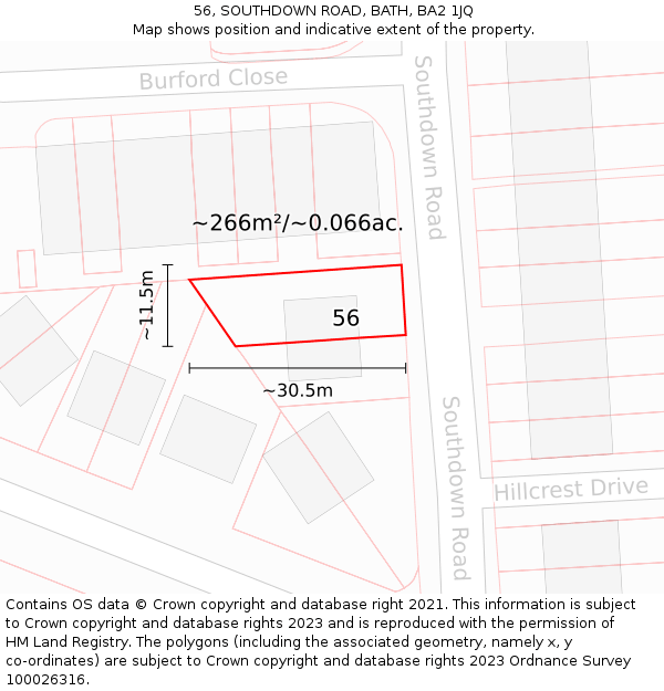 56, SOUTHDOWN ROAD, BATH, BA2 1JQ: Plot and title map