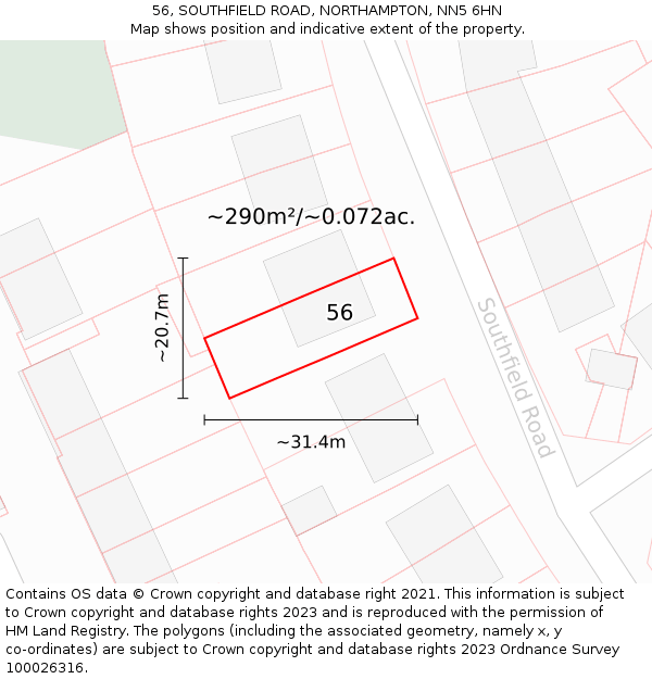 56, SOUTHFIELD ROAD, NORTHAMPTON, NN5 6HN: Plot and title map