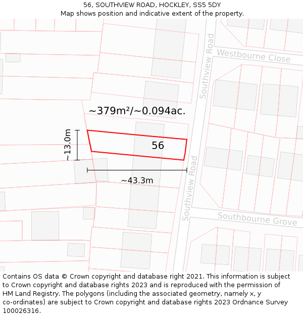 56, SOUTHVIEW ROAD, HOCKLEY, SS5 5DY: Plot and title map