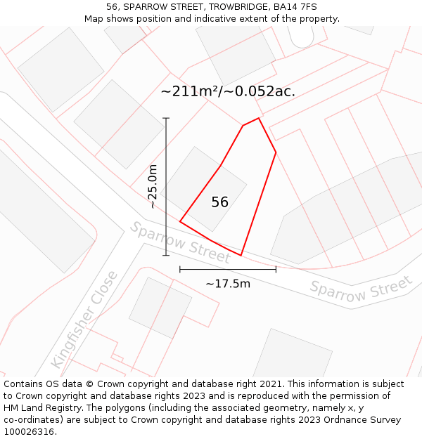 56, SPARROW STREET, TROWBRIDGE, BA14 7FS: Plot and title map