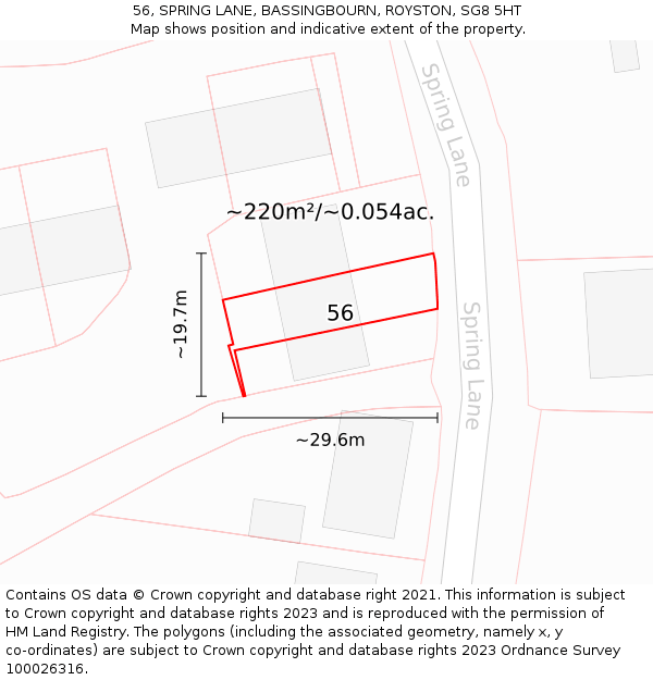 56, SPRING LANE, BASSINGBOURN, ROYSTON, SG8 5HT: Plot and title map
