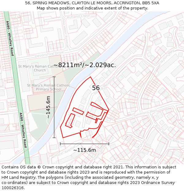 56, SPRING MEADOWS, CLAYTON LE MOORS, ACCRINGTON, BB5 5XA: Plot and title map
