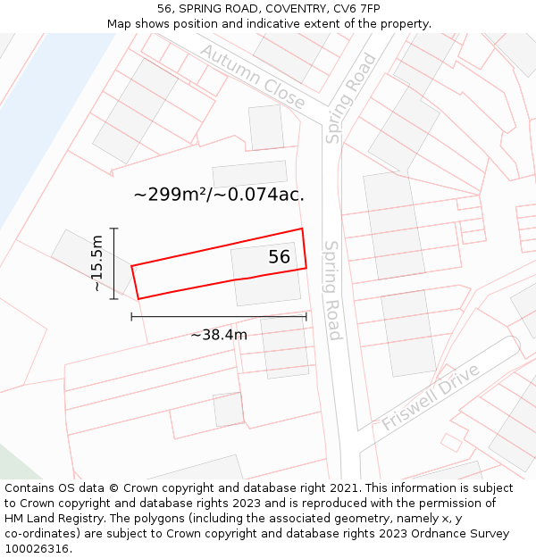 56, SPRING ROAD, COVENTRY, CV6 7FP: Plot and title map