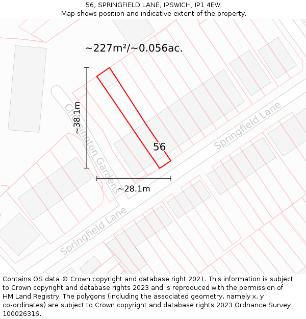 56, SPRINGFIELD LANE, IPSWICH, IP1 4EW: Plot and title map