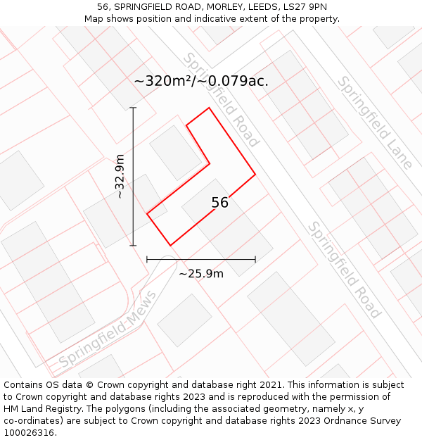56, SPRINGFIELD ROAD, MORLEY, LEEDS, LS27 9PN: Plot and title map
