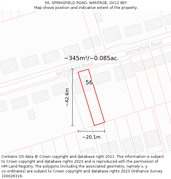56, SPRINGFIELD ROAD, WANTAGE, OX12 8EY: Plot and title map