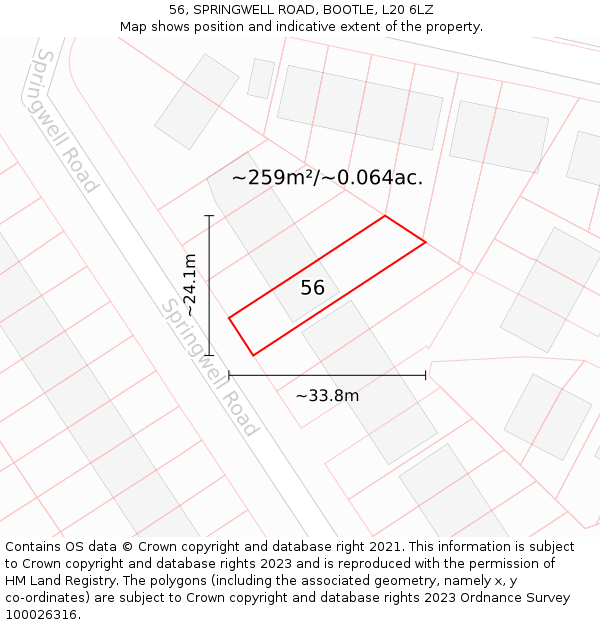 56, SPRINGWELL ROAD, BOOTLE, L20 6LZ: Plot and title map