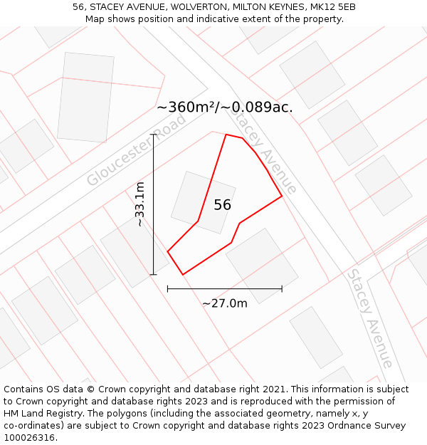 56, STACEY AVENUE, WOLVERTON, MILTON KEYNES, MK12 5EB: Plot and title map