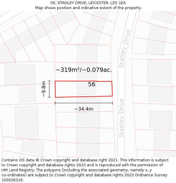 56, STANLEY DRIVE, LEICESTER, LE5 1EA: Plot and title map