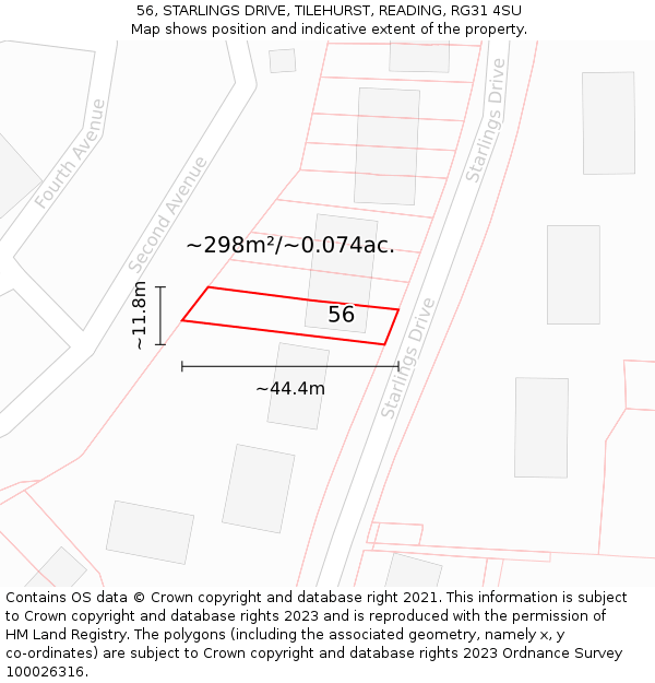 56, STARLINGS DRIVE, TILEHURST, READING, RG31 4SU: Plot and title map