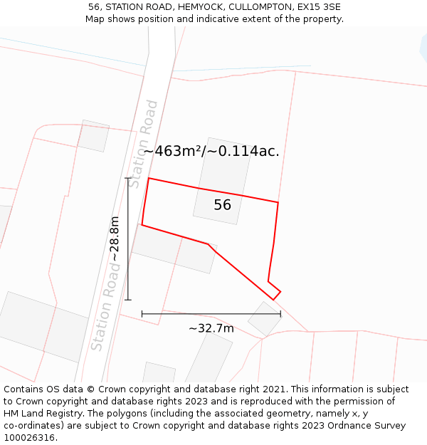 56, STATION ROAD, HEMYOCK, CULLOMPTON, EX15 3SE: Plot and title map