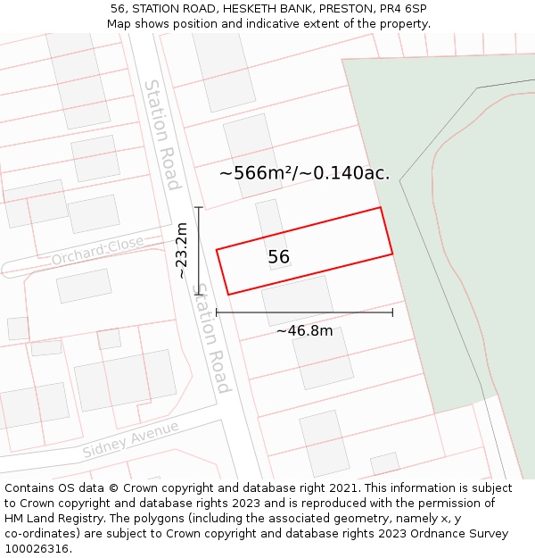 56, STATION ROAD, HESKETH BANK, PRESTON, PR4 6SP: Plot and title map