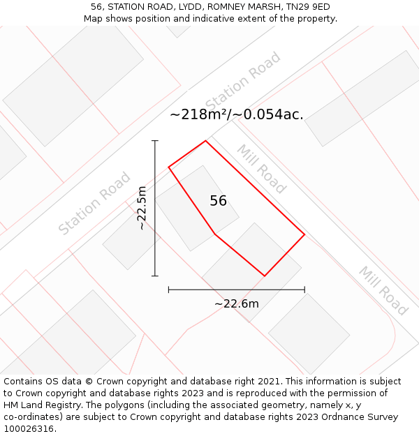 56, STATION ROAD, LYDD, ROMNEY MARSH, TN29 9ED: Plot and title map
