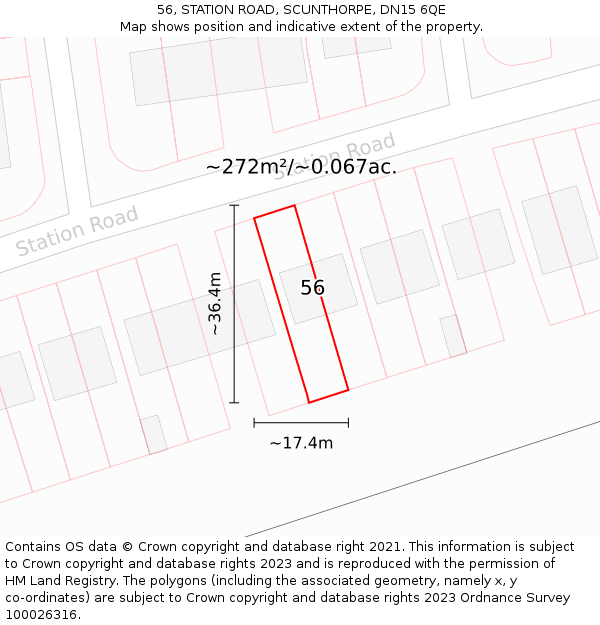 56, STATION ROAD, SCUNTHORPE, DN15 6QE: Plot and title map
