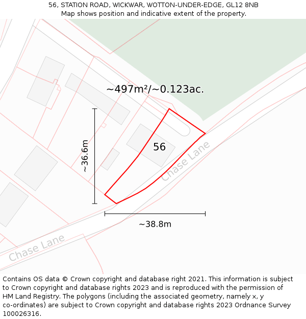 56, STATION ROAD, WICKWAR, WOTTON-UNDER-EDGE, GL12 8NB: Plot and title map