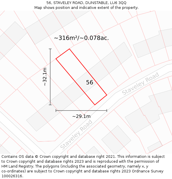 56, STAVELEY ROAD, DUNSTABLE, LU6 3QQ: Plot and title map