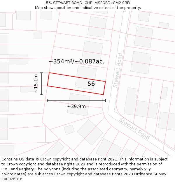 56, STEWART ROAD, CHELMSFORD, CM2 9BB: Plot and title map
